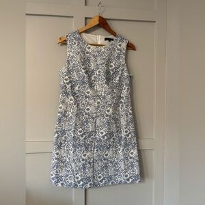 European Floral Blue and White Dress